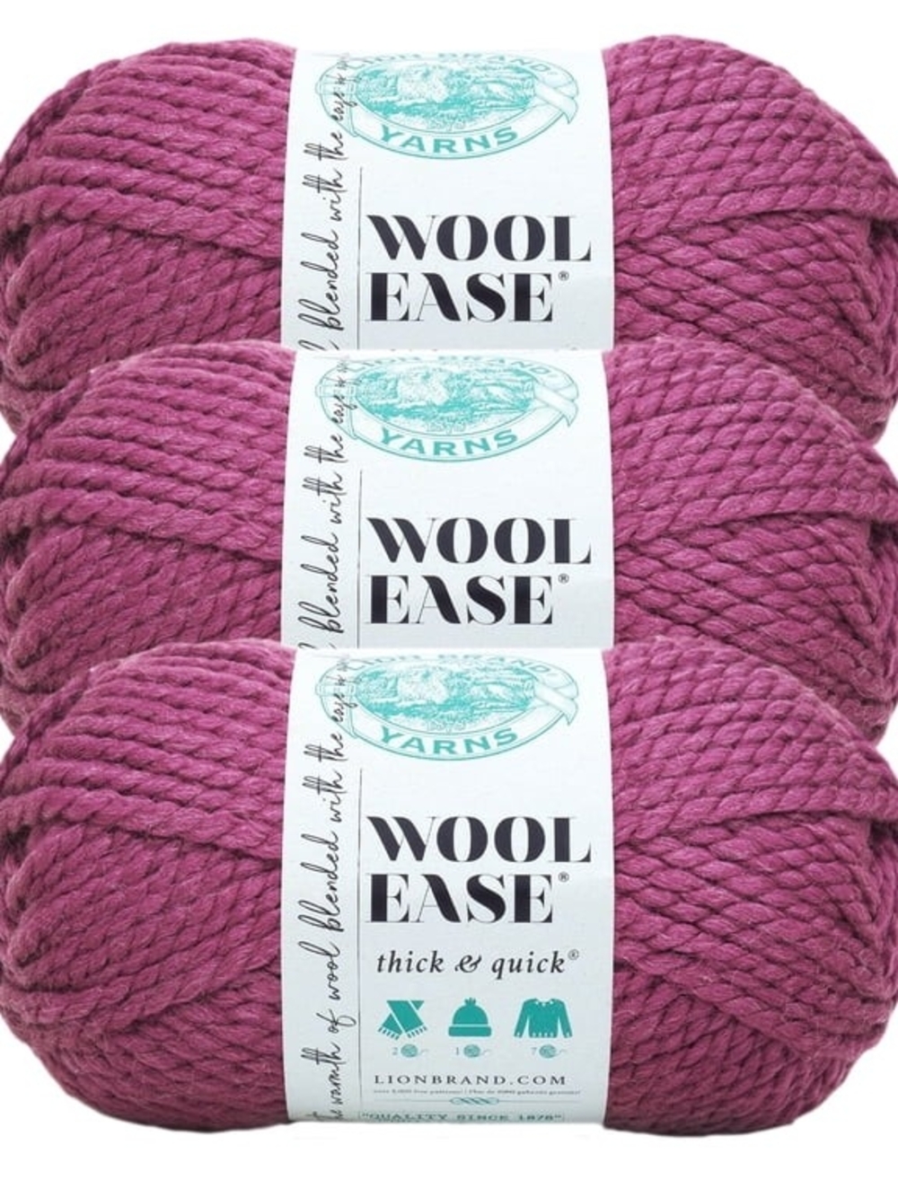 Lion Brand Wool-Ease Thick & Quick Fig 146J Yarn Lot of 3 NEW